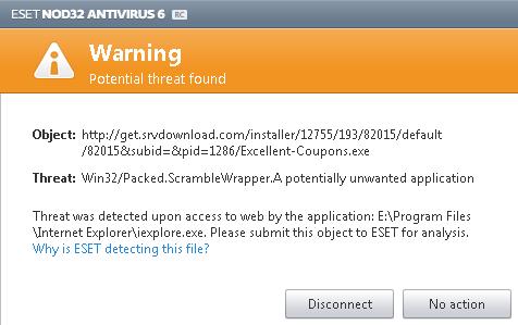 ESET Antivirus blocking shopping sidekick adware from downloading