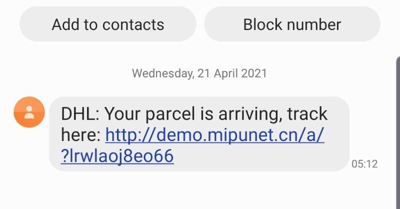 Three DHL Flubot Malicious Text Scam