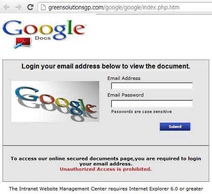 Google Docs Phishing Email