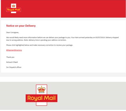 Royal Mail Redelivery Package Email Scam