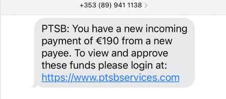 A PTSB Scam Text Message