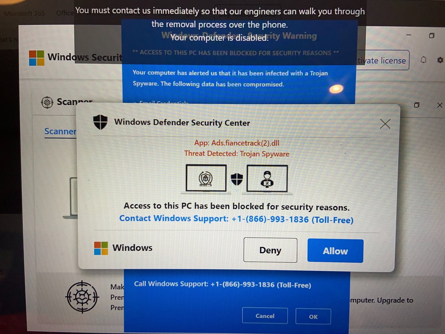 Trojan Spyware Alert Scam Windows Defender Security Center