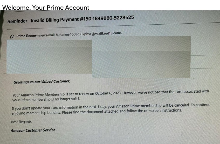 Amazon Prime Scam Email