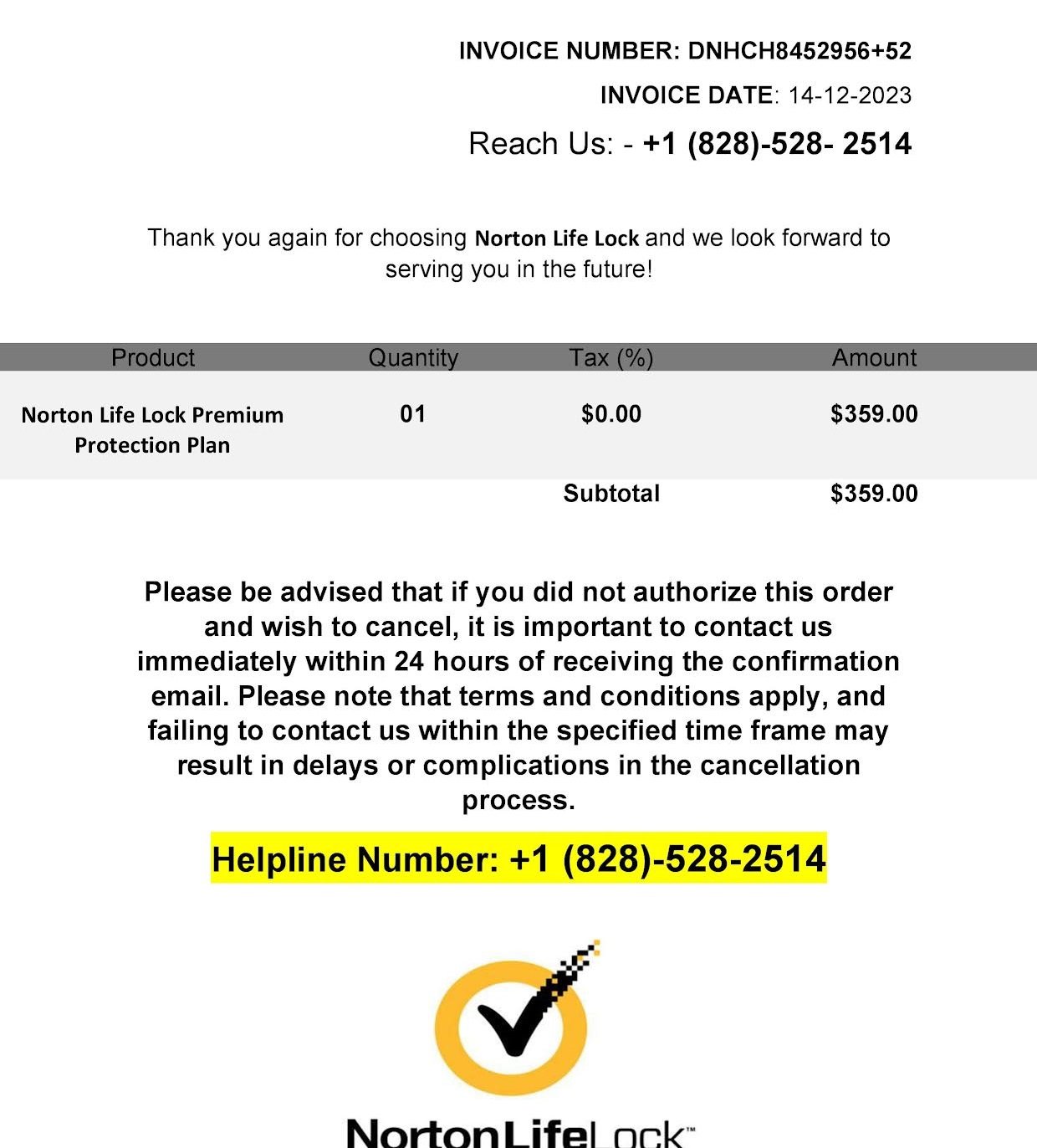 Norton LifeLock Scam - 828-528-2514