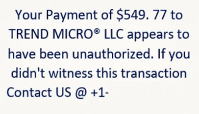 Trend Micro Premium Plan PayPal Scam Text