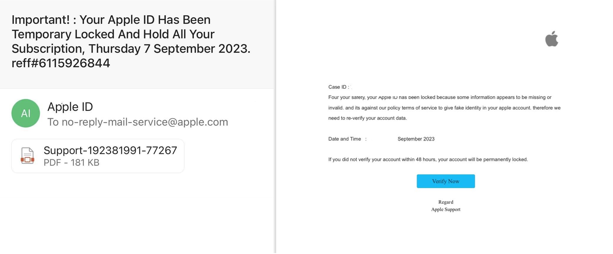 Apple ID Locked Scam Email