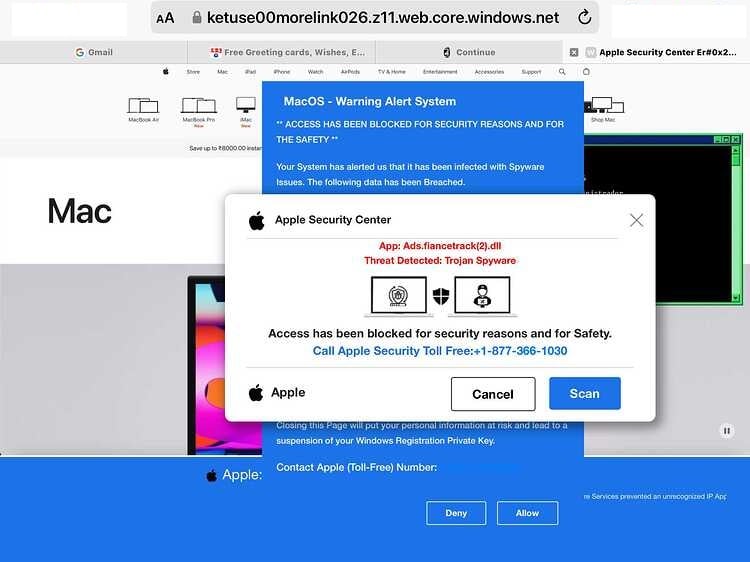 Apple Security Alert Scam Warning System