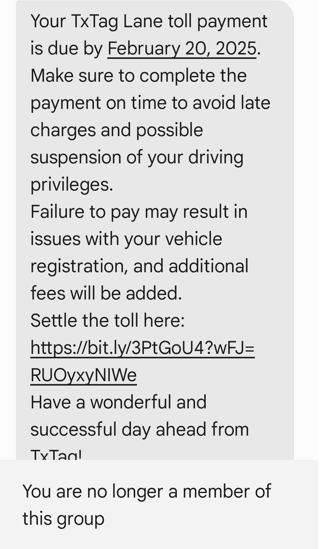 TxTag Toll  Payment Text Scam