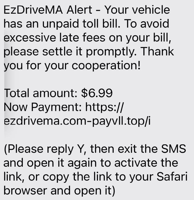 Ezdrivema Scam Alert - Vehicle Unpaid Toll Bill