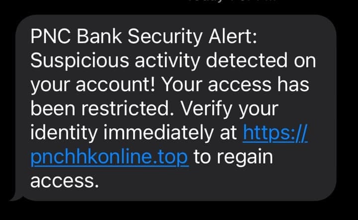 PNC Alert Scam Text