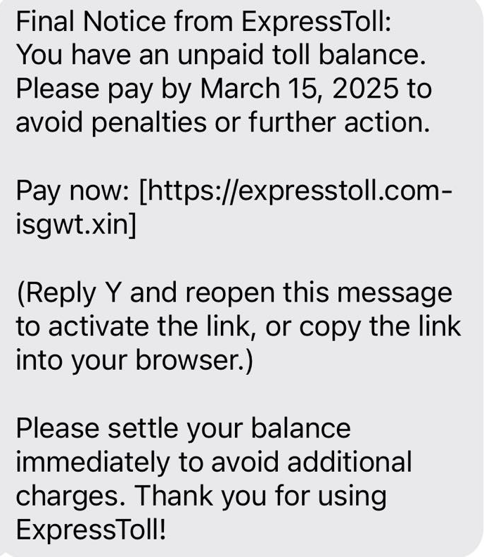 Express Toll Scam Text