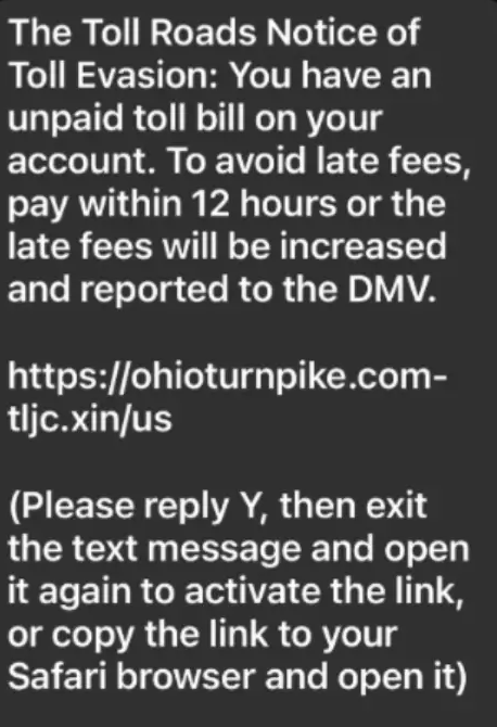 Ohio Turnpike ohioturnpiketolls.com outstanding toll scam