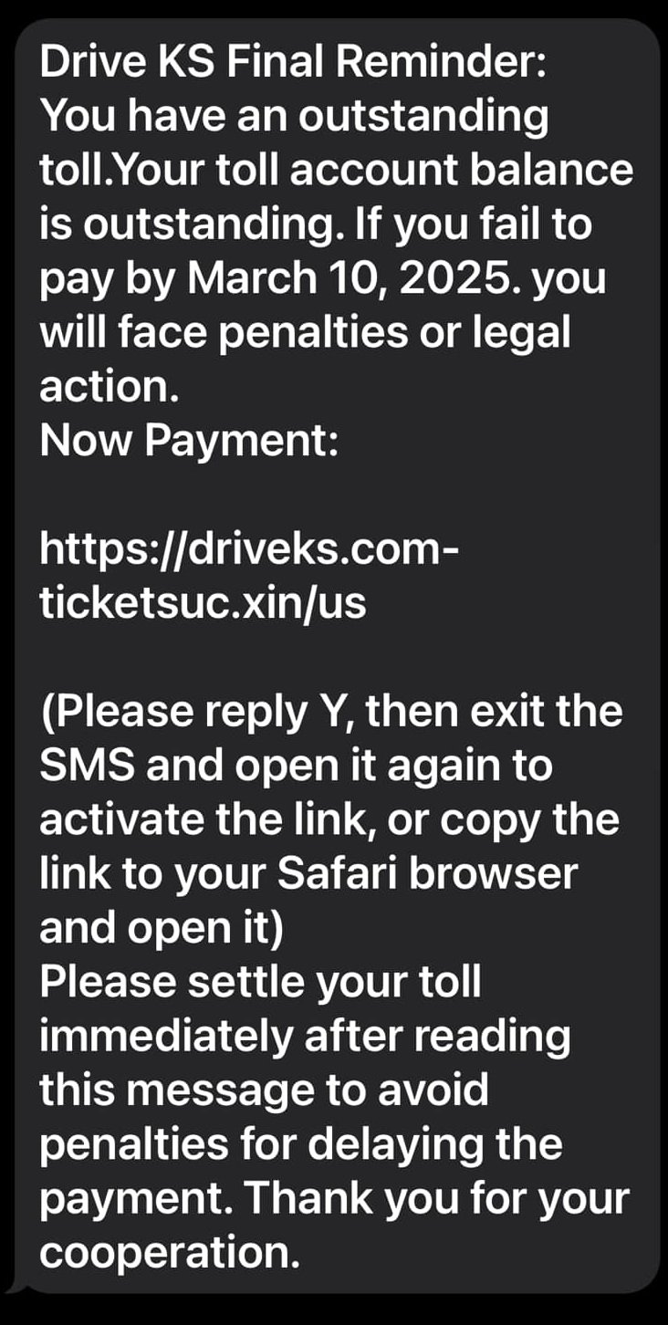 Drive KS Toll Text Scam