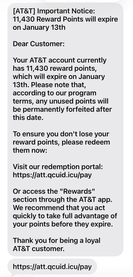 ATT Scam Message